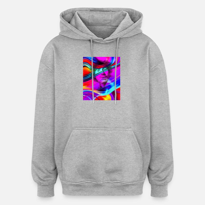 Psychedelisches Porträt im Farbfluss - Oversized Unisex Hoodie - Grau meliert