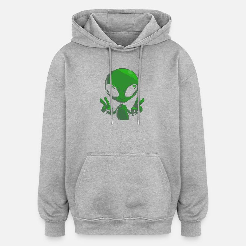 Pixel Alien Friedenszeichen - Oversized Unisex Hoodie - Grau meliert