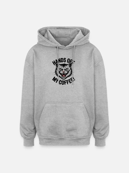 Grumpy Kaffeekatze - Oversized Unisex Hoodie - Grau meliert