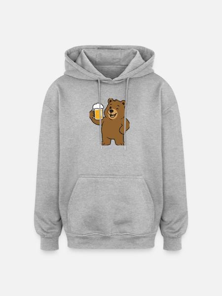 Bear with beer glass - Oversized Unisex Hoodie - heather grey