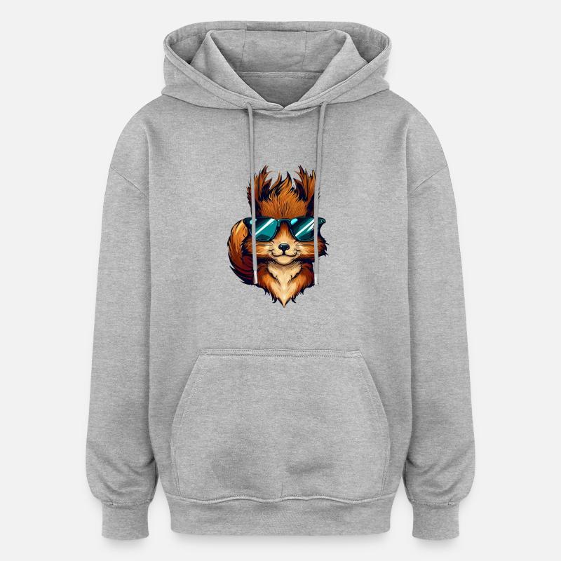 Cool Squirrel - Squirrel with sunglasses - Oversized Unisex Hoodie - heather grey