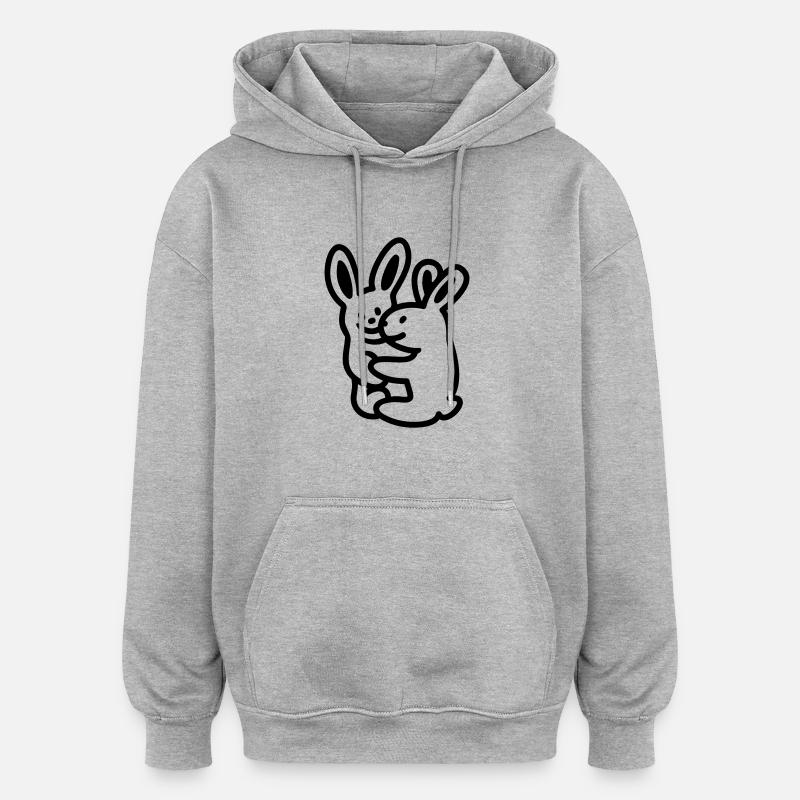 lapins kuschelnde - ligne - Sweat à capuche oversize unisexe - gris chiné