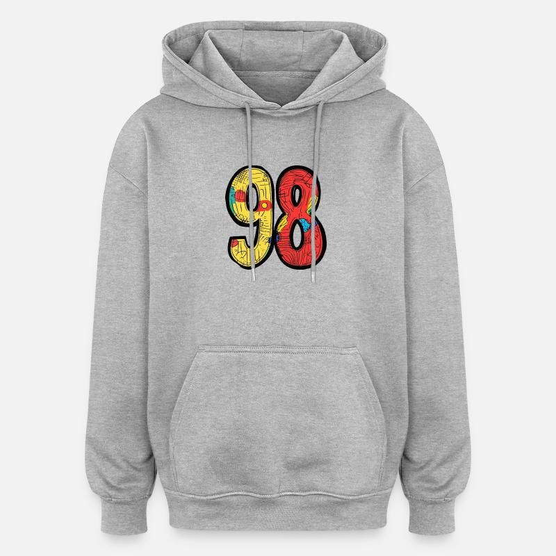 98 Symbole numérique - Sweat à capuche oversize unisexe - gris chiné