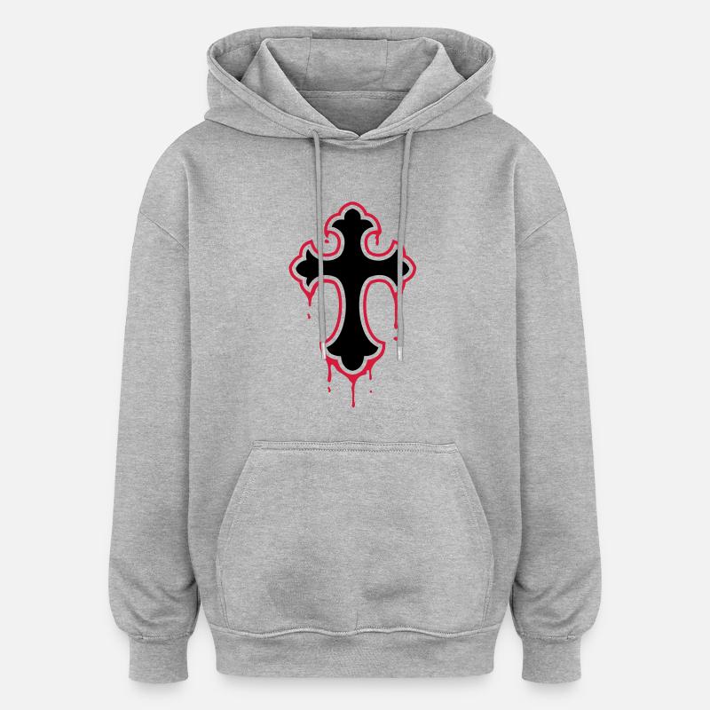 gothic, splatter, cross - Oversized Unisex Hoodie - heather grey