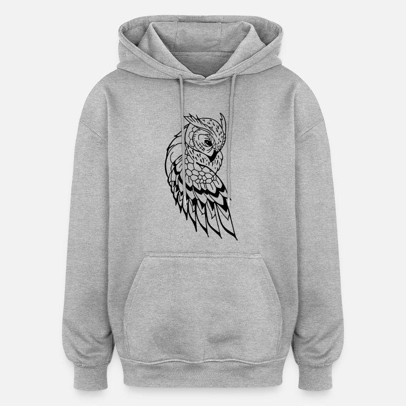 Eule Ethno - Oversized Unisex Hoodie - Grau meliert