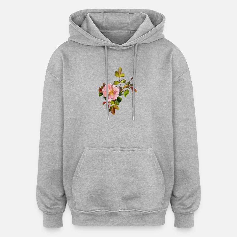 Fleur de rose rose délicate - Sweat à capuche oversize unisexe - gris chiné