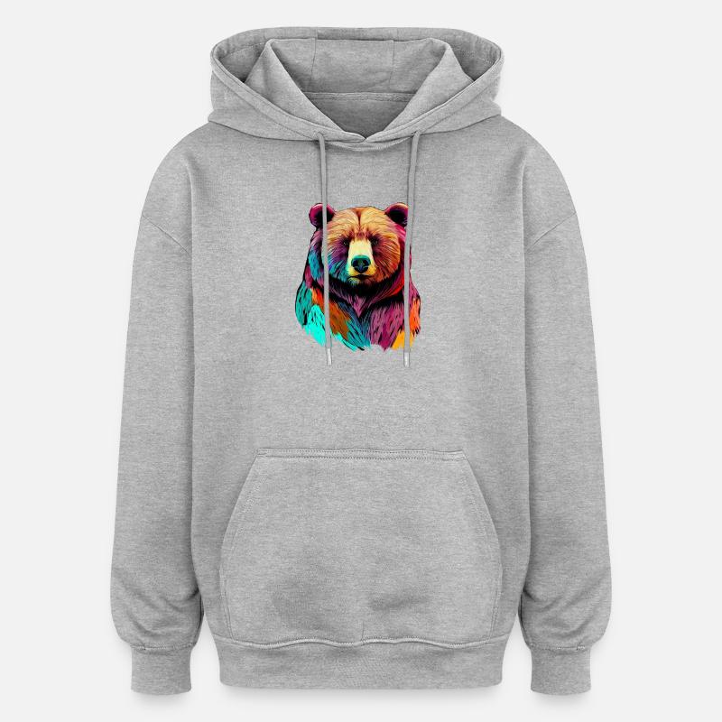 Ours - Sweat à capuche oversize unisexe - gris chiné