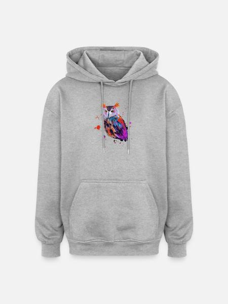 Hibou aquarelle - Sweat à capuche oversize unisexe - gris chiné