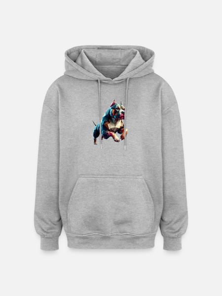 Pitbull Hund läuft Origami Geometrisch 3D - Oversized Unisex Hoodie - Grau meliert