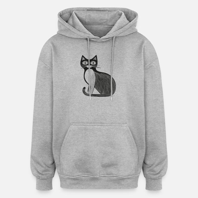 Chat - Sweat à capuche oversize unisexe - gris chiné