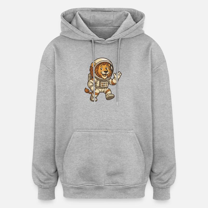 Lion astronaute dans l’espace - Sweat à capuche oversize unisexe - gris chiné
