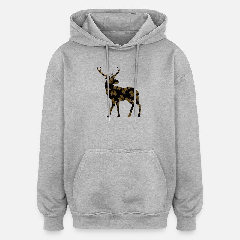 Cerf - Sweat à capuche oversize unisexe - gris chiné