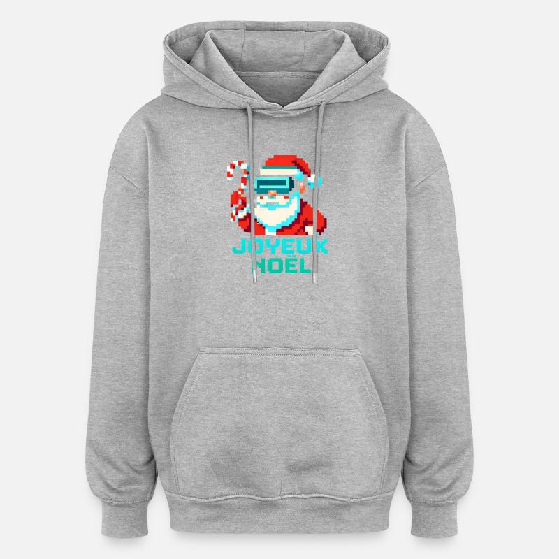 Santa Pixel VR Joyeux Noël - Sweat à capuche oversize unisexe - gris chiné
