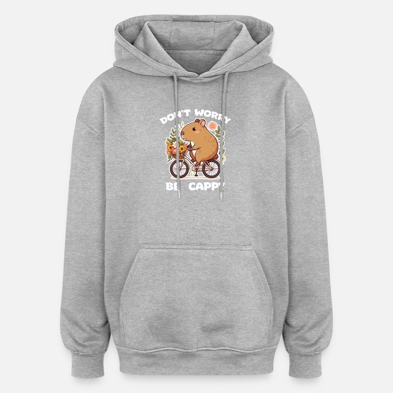 Capybara sur vélo fleuri - Sweat à capuche oversize unisexe - gris chiné