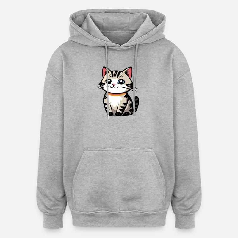 Logo du chat kawaï avec collier - Sweat à capuche oversize unisexe - gris chiné