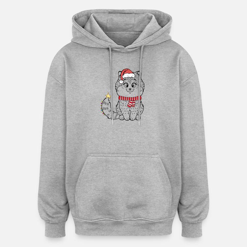 Chat de Noël - Sweat à capuche oversize unisexe - gris chiné