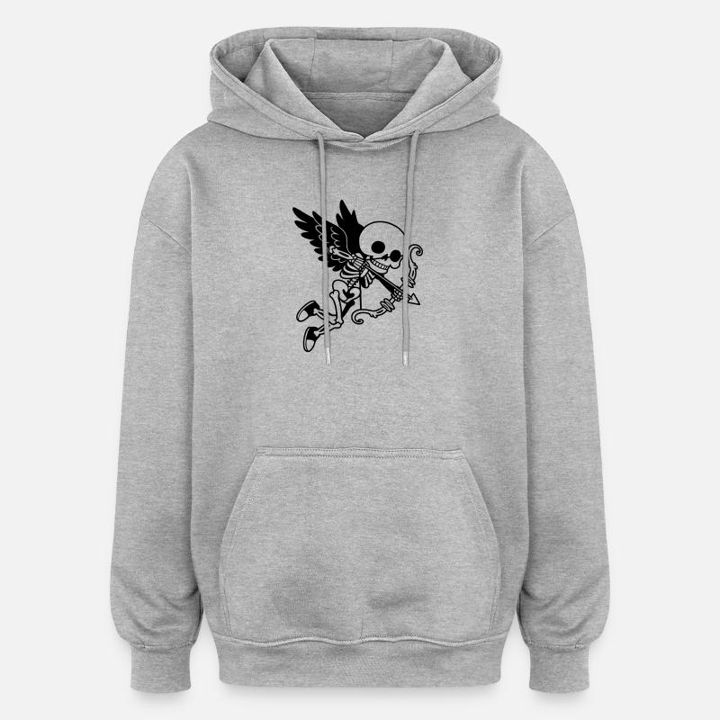 Cupidon Squelette aux ailes noires - Sweat à capuche oversize unisexe - gris chiné