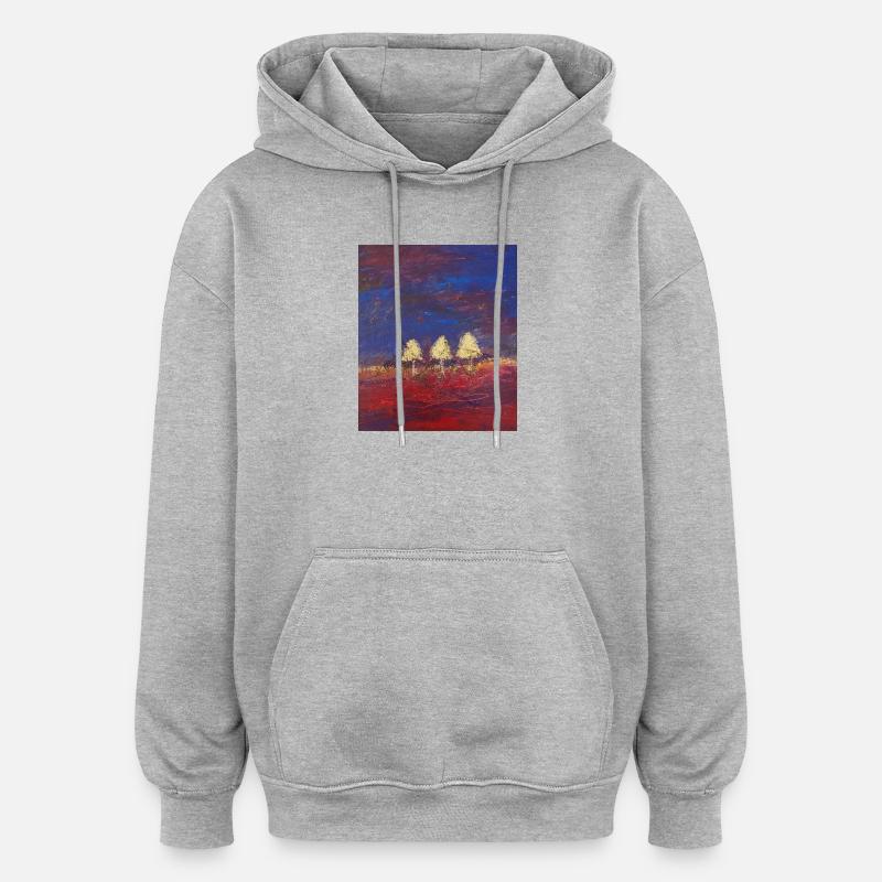 Drei Bäume in Abendrot - Oversized Unisex Hoodie - Grau meliert
