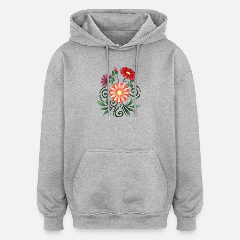 Fleur - Sweat à capuche oversize unisexe - gris chiné