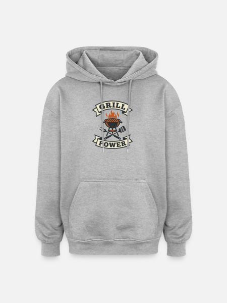 Puissance du Grill Kettle et Ustensiles - Sweat à capuche oversize unisexe - gris chiné