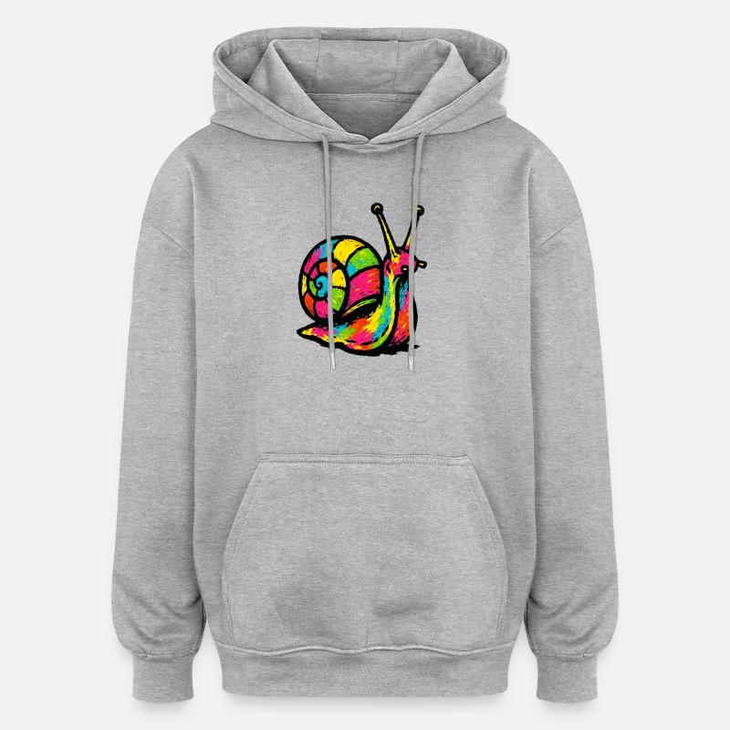 Escargot Arc-en-ciel : Gastéropode Pop Art - Sweat à capuche oversize unisexe - gris chiné