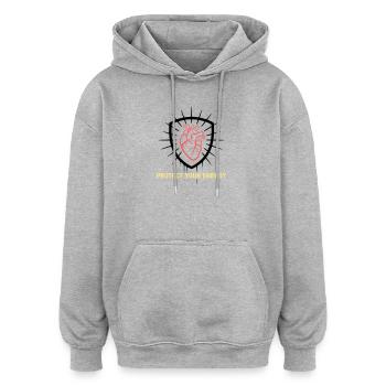 Bouclier cœur Protéger l’Énergie - Sweat à capuche oversize unisexe - gris chiné - Devant - Noah (186cm)