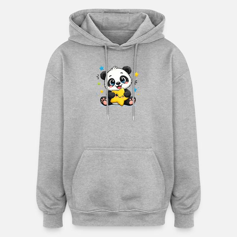 Panda Star Friend - Sweat à capuche oversize unisexe - gris chiné