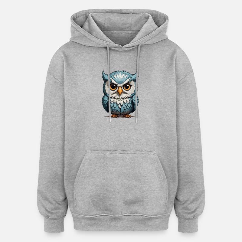 Blauäugige Eulenillustration - Oversized Unisex Hoodie - Grau meliert