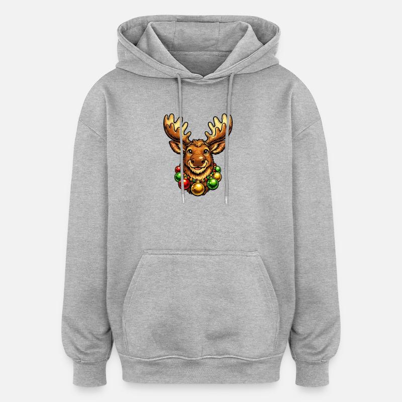 Elch mit Weihnachtsbaumkugelkette - Oversized Unisex Hoodie - Grau meliert