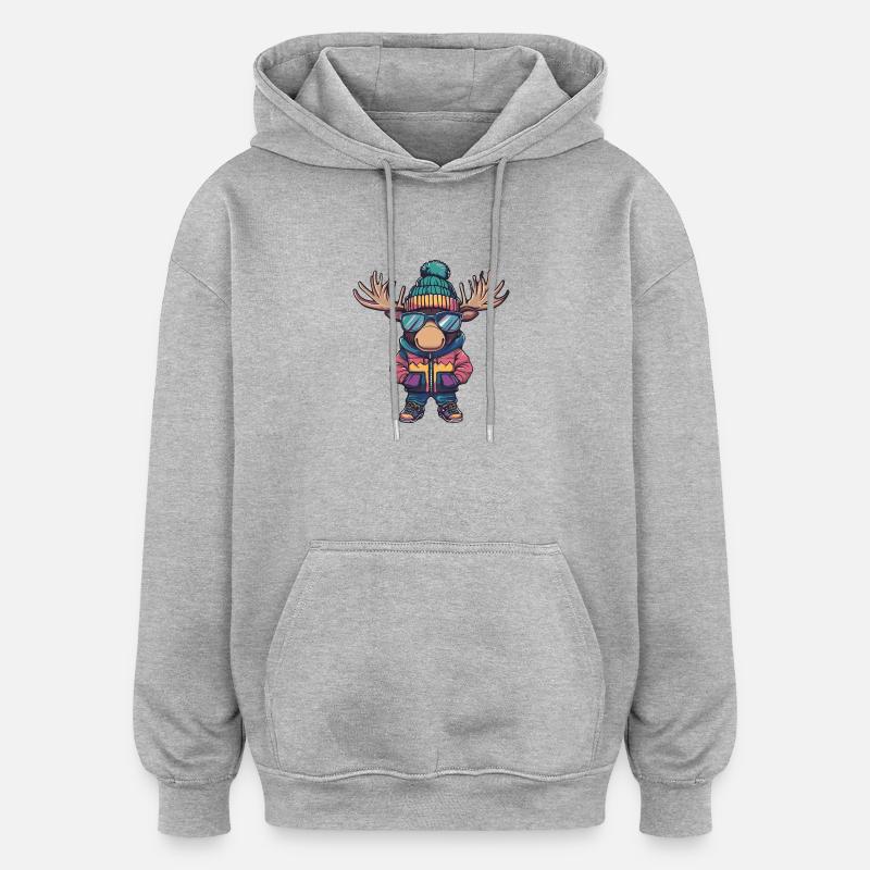 Bande dessinée d’hiver Moose - Sweat à capuche oversize unisexe - gris chiné