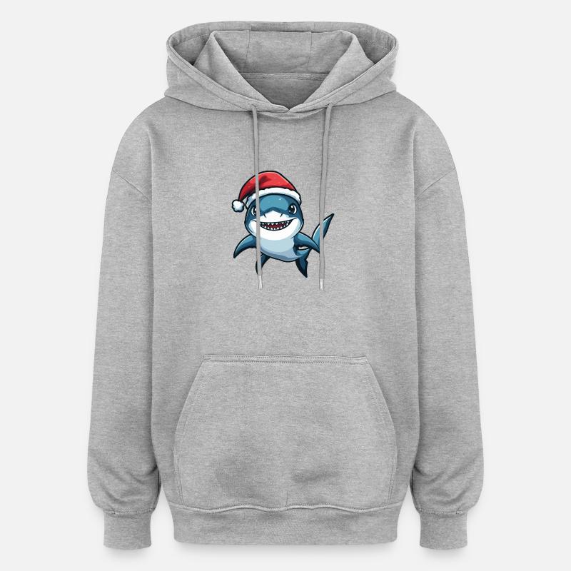 Noël requin - Sweat à capuche oversize unisexe - gris chiné
