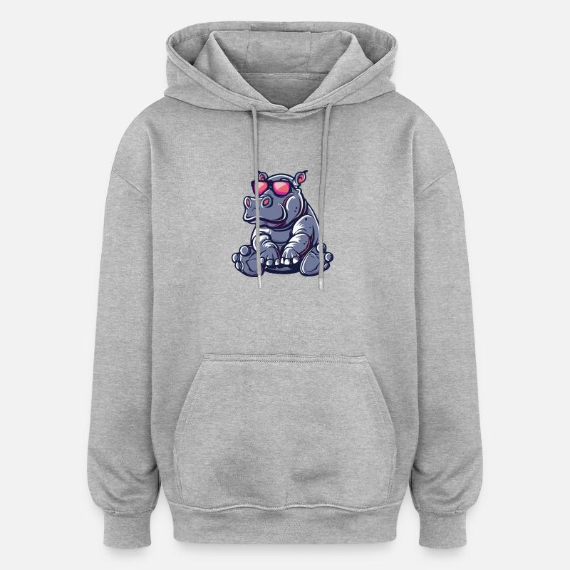 Hippopotame Bande Dessinée Cool - Sweat à capuche oversize unisexe - gris chiné