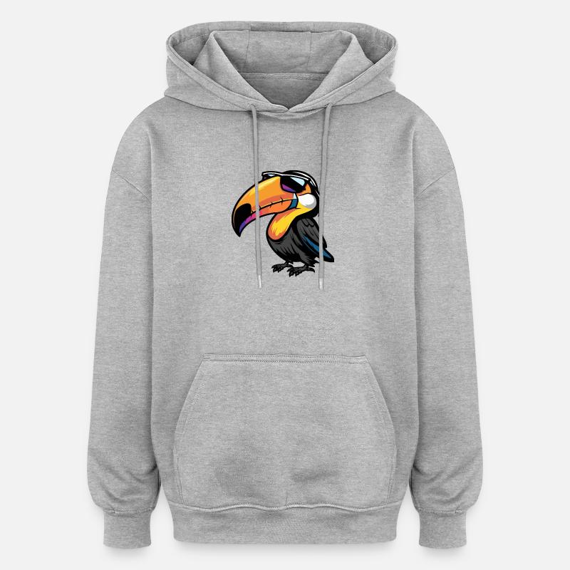 Toucan oiseau bande dessinée cool - Sweat à capuche oversize unisexe - gris chiné