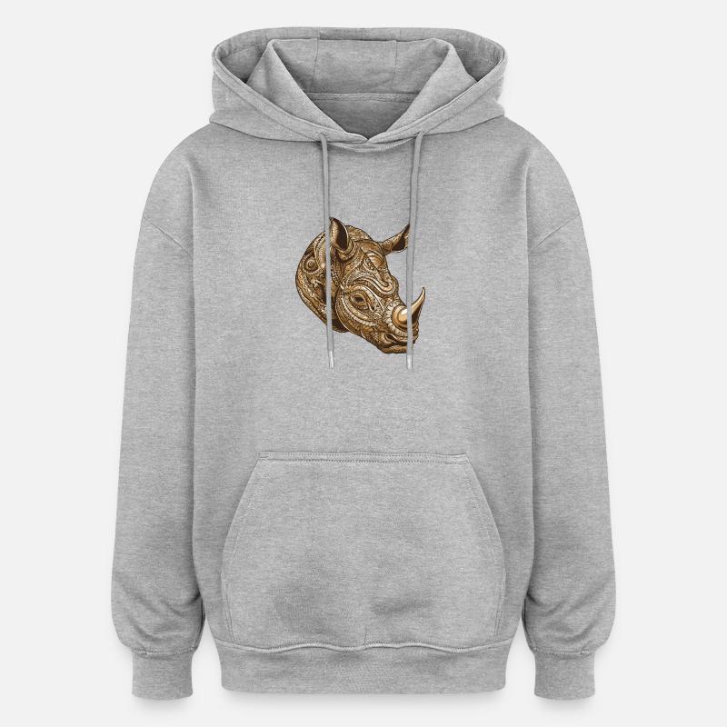 Portrait de rhinocéros - Sweat à capuche oversize unisexe - gris chiné