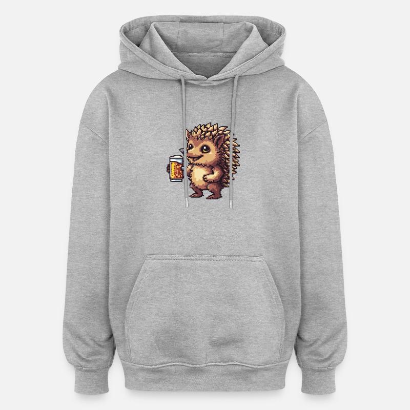 Hedgehog Pixel Beer - Oversized Unisex Hoodie - heather grey