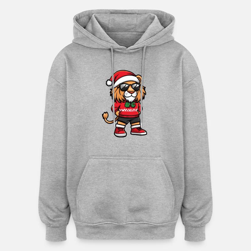 Lion Noël Cool Noël - Sweat à capuche oversize unisexe - gris chiné