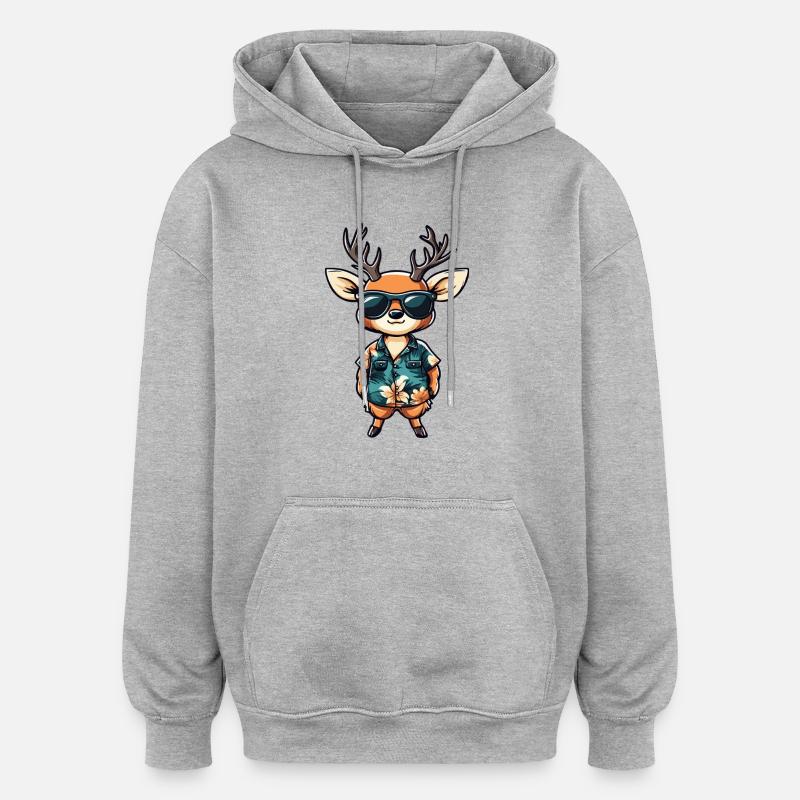 Cerf Bande dessinée Drôle d’été - Sweat à capuche oversize unisexe - gris chiné