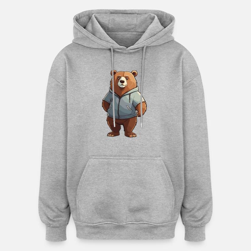 Bande dessinée ours - Conception animale - Sweat à capuche oversize unisexe - gris chiné