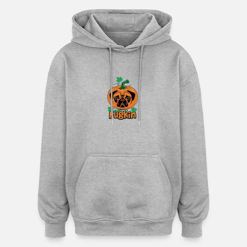 Carlin citrouille d’Halloween - Sweat à capuche oversize unisexe - gris chiné