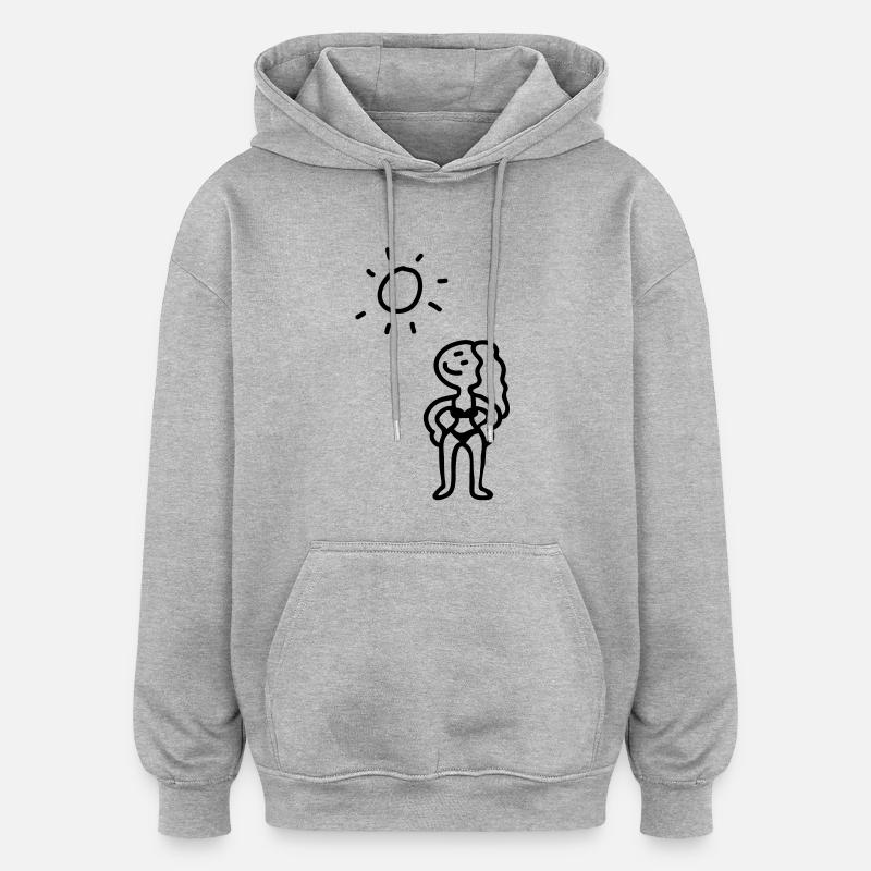 Femme sur la plage - ligne - Sweat à capuche oversize unisexe - gris chiné
