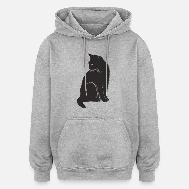 Chat noir - Sweat à capuche oversize unisexe - gris chiné