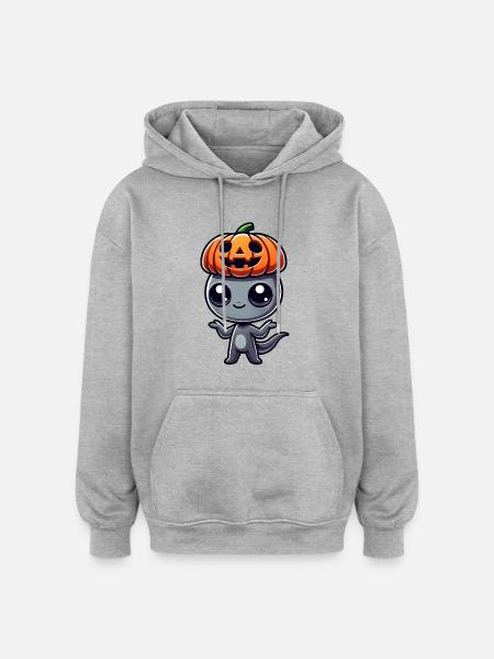 Halloween Alien Pumpkin Whimsical Hat - Oversized Unisex Hoodie - heather grey