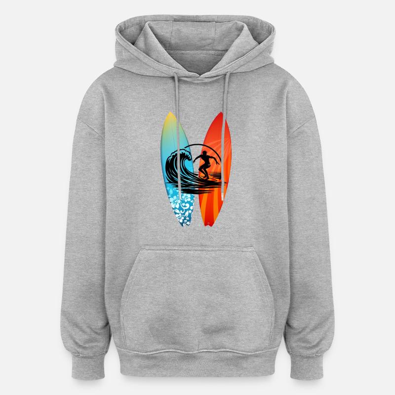 Surfeur planche de surf - Sweat à capuche oversize unisexe - gris chiné