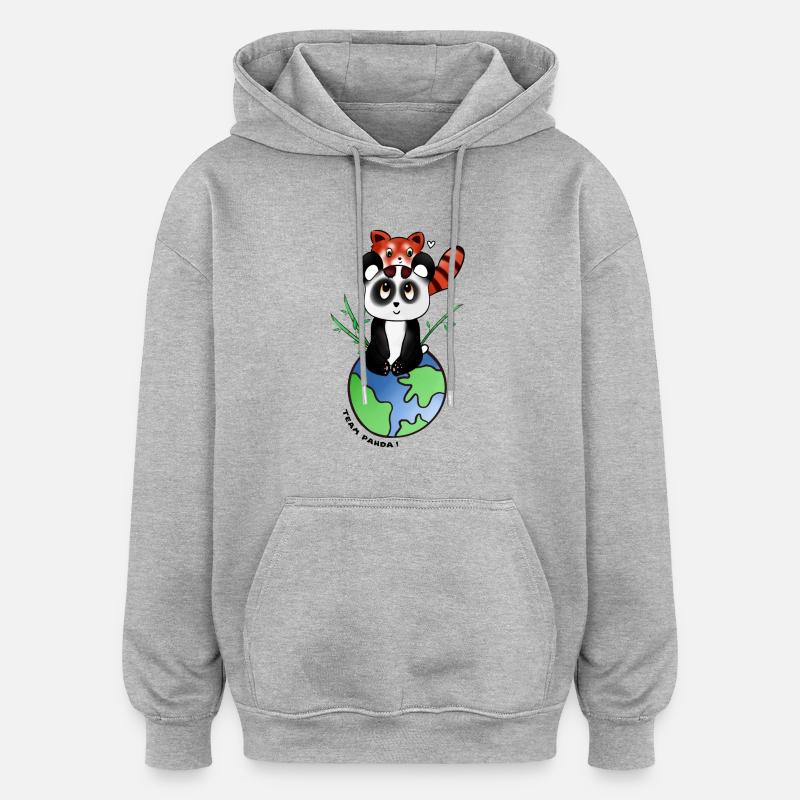 Team Panda - Sweat à capuche oversize unisexe - gris chiné