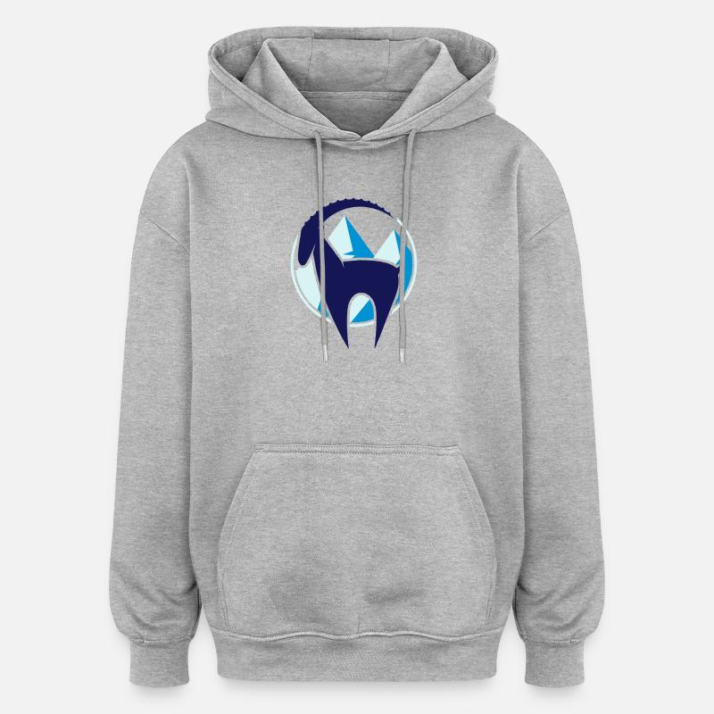 Steinbock und Gebirge Button - Oversized Unisex Hoodie - Grau meliert