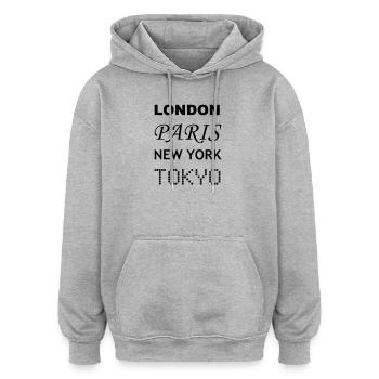 London, Paris, New York, Tokio - Oversized Unisex Hoodie - Grau meliert - Vorne - Noah (186cm)