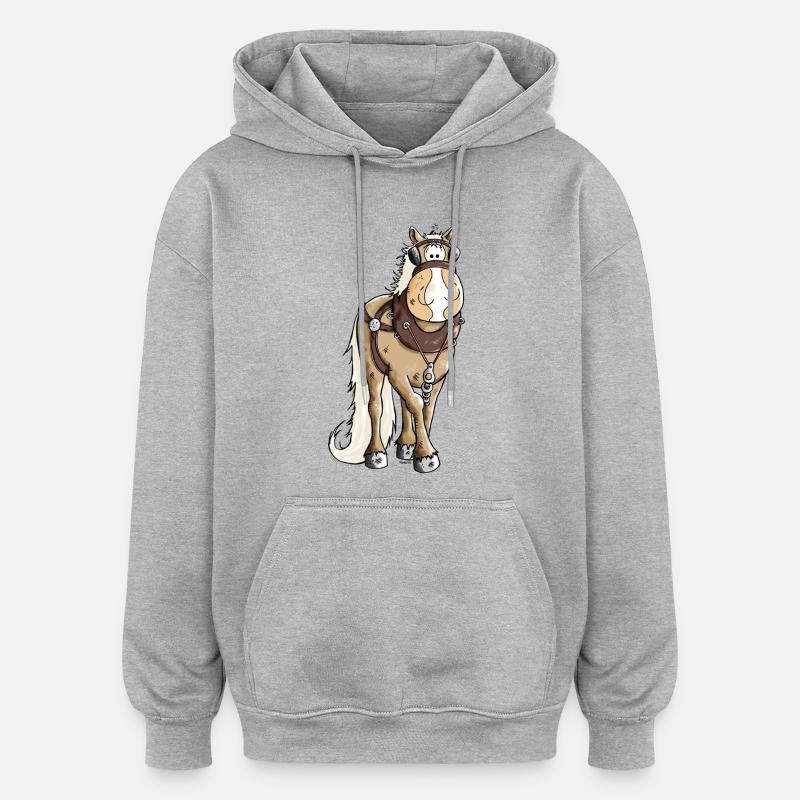 Cheval De Trait - Chevaux - Sweat à capuche oversize unisexe - gris chiné