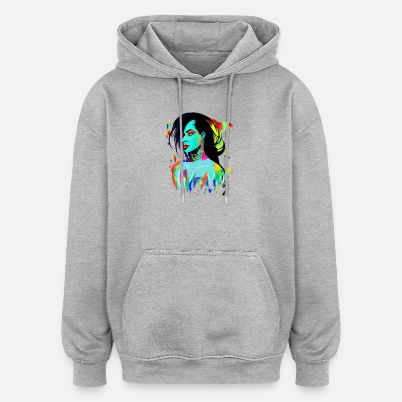 Neon Porträt Farbexplosion - Oversized Unisex Hoodie - Grau meliert