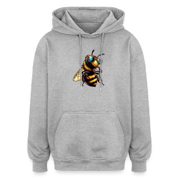 Abeille avec lunettes de soleil - Sweat à capuche oversize unisexe - gris chiné - Devant - Noah (186cm)