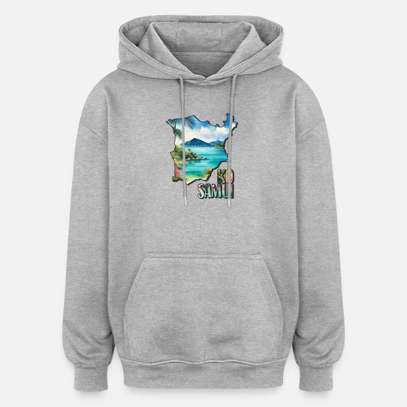Carte aquarelle Ko Samui - Sweat à capuche oversize unisexe - gris chiné